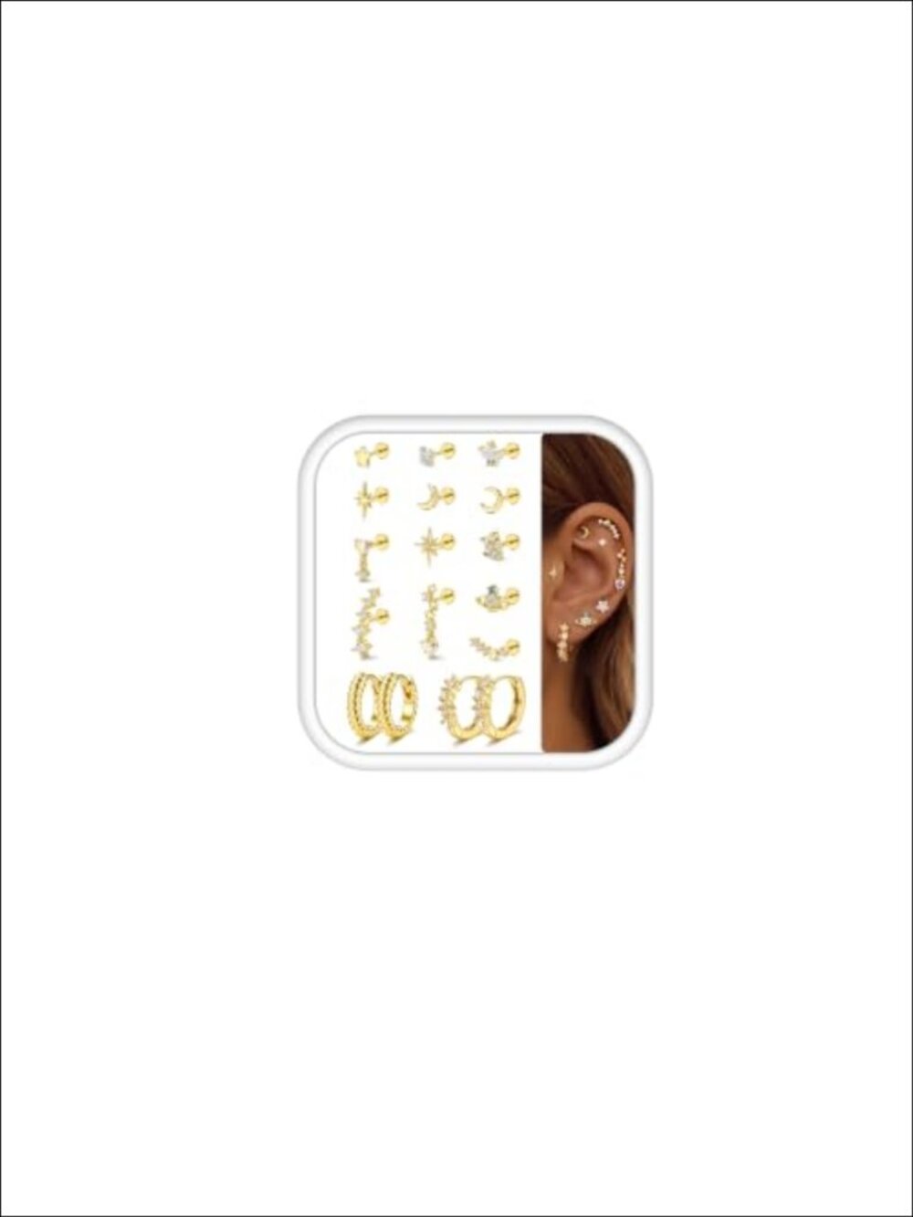 14K Gold Plated Surgical Steel Flat Back Stud Earrings Stack Set